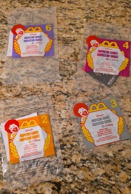 Vintage 1999 McDonald's Disney Inspector Gadget Happy Meal Toy bags Lot of 4 