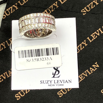 Suzy Levian 925 Silver White Baguette and Round CZ Eternity Ring Sz 6 NWT $581