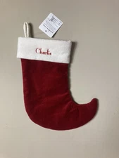 Pottery Barn Mini Classic Velvet Stocking CHARLIE mono Red 2023  inv3