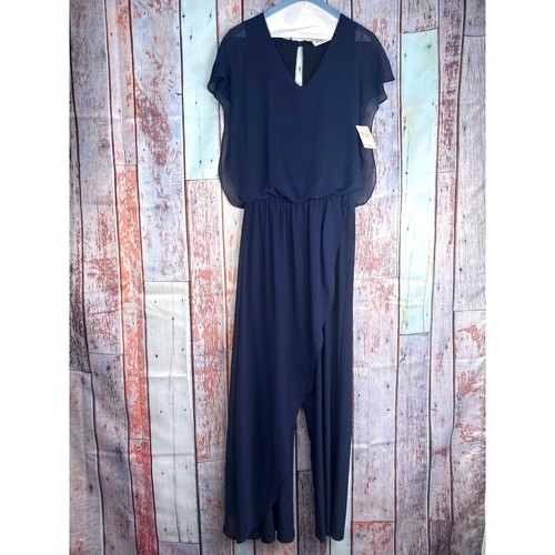 NWT Snappy Turtle Navy Blue Chiffon Overlay Jumpsuit XS Wedding Cocktail