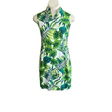 Mango Moon Dress Green Hawaiian Palm Leaf Print Sleeveless Tiki  Size Medium