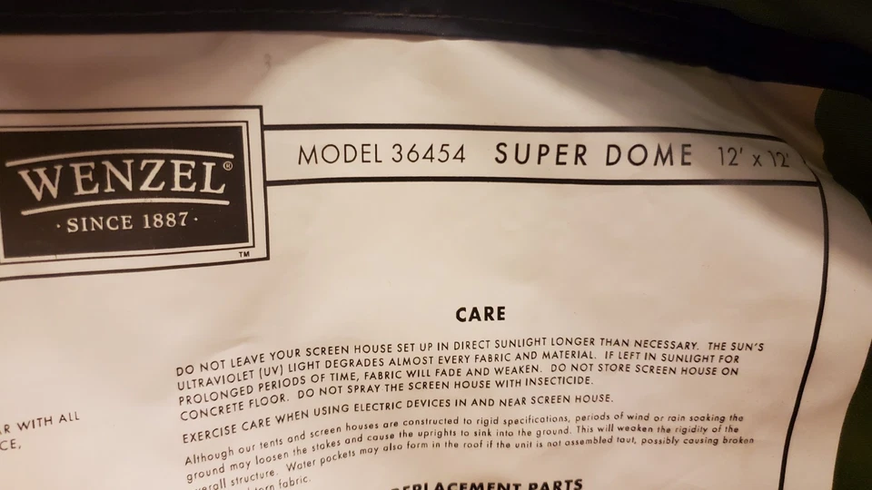 NUEVA Casa de Pantalla Super Domo Wenzel 12'x12' De Colección 144 Pies Cuadrados (Altura Central 82") Foto 4 de 4