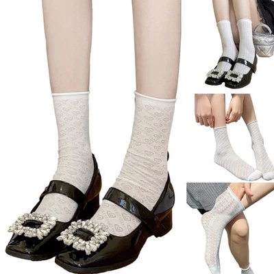 Women Summer Cute Hollow Out Diamond Striped Pattern Breathable Mesh Ankle Socks - Image 1 of 4