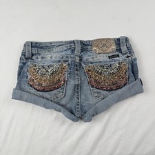 Miss Me Denim Shorts Womens 30 Blue Rolled Cuff Embellished Pockets Casual