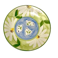FAVANOL Portugal Hand Painted Green White Daisy Blue Ceramic Saucer PLATE 6.25"