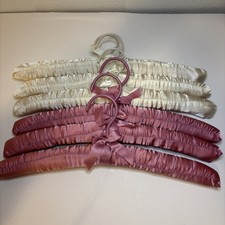 6 PCS 15" Pink /Ivory Satin Padded Hangers Dress Lingerie Bridal Cloth Hanging