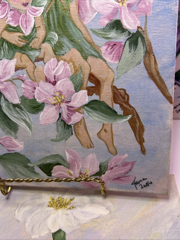 Lot Of 6 Hand Painted Artist Signed 10” X 8” Fairie Acrylic Paintings On Canvas - Image 3 of 4