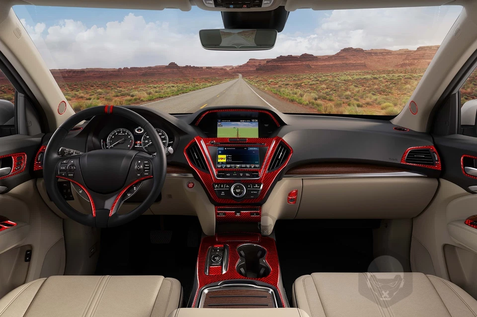 Kits completos de actualización de molduras interiores de fibra de carbono roja de 36 piezas para Acura MDX 2014-2020 Foto 2 de 4