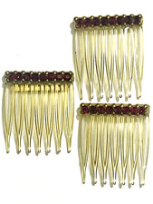VINTAGE SET OF 3 CELLULOID HAIR COMBS EMBELLISHED WITH RUBY RED RHINESTONES