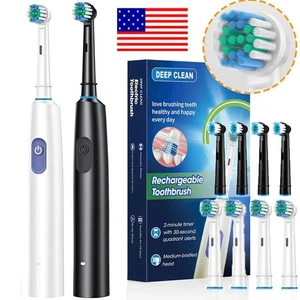 Electric Toothbrush Rechargeable Pro Rotating Brush with 4 Heads Timer 5 Modes