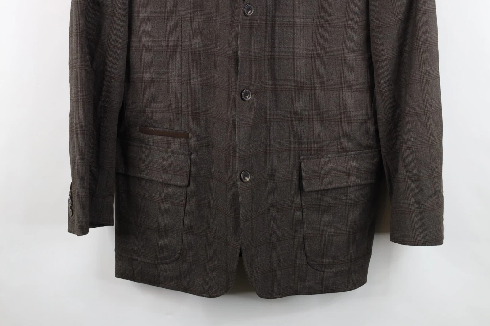 Johnston & Murphy Mens XL 3 Button Suit Coat Blazer Jacket Coat Brown Plaid image 3