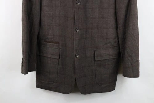 Johnston & Murphy Mens XL 3 Button Suit Coat Blazer Jacket Coat Brown Plaid image 3