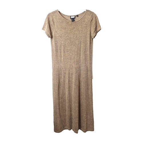 DKNY, Vintage 90s 2000s DKNY Minimalist Beige Linen Sheath Dress Size Large
