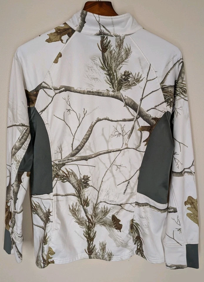 Realtree APC Pullover Unisex Large White Camo 1/4 Zip Mock Neck Thumb Hole  - Image 3 of 4