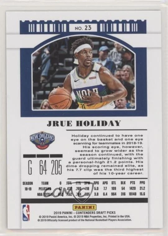 2019 Contenders Draft Picks Season Variation Cracked Ice Ticket /23 Jrue Holiday - Image 2 of 2