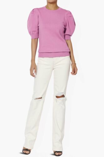 TheMogan Women's Puff Short Sleeve Sweater Crew Neck Casual Pullover Knit Top - Picture 8 of 98