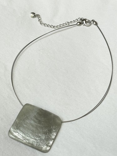 Culture Mix Necklace - Shell & Resin Square - Silver Blue - Picture 1 of 5