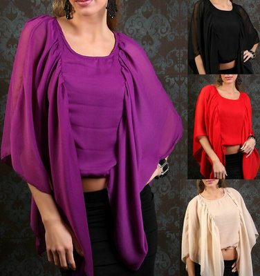 Sexy Miss Damen Chiffon Bluse Shirt Fledermaus Flatter Kurz Arm 34/36/38 NEU TOP