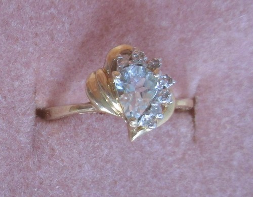 Anillo Oro Amarillo 14K Talla 7 Forma Pera Aguamarina Natural y Diamante Nuevo 2.8g - Imagen 10 de 13