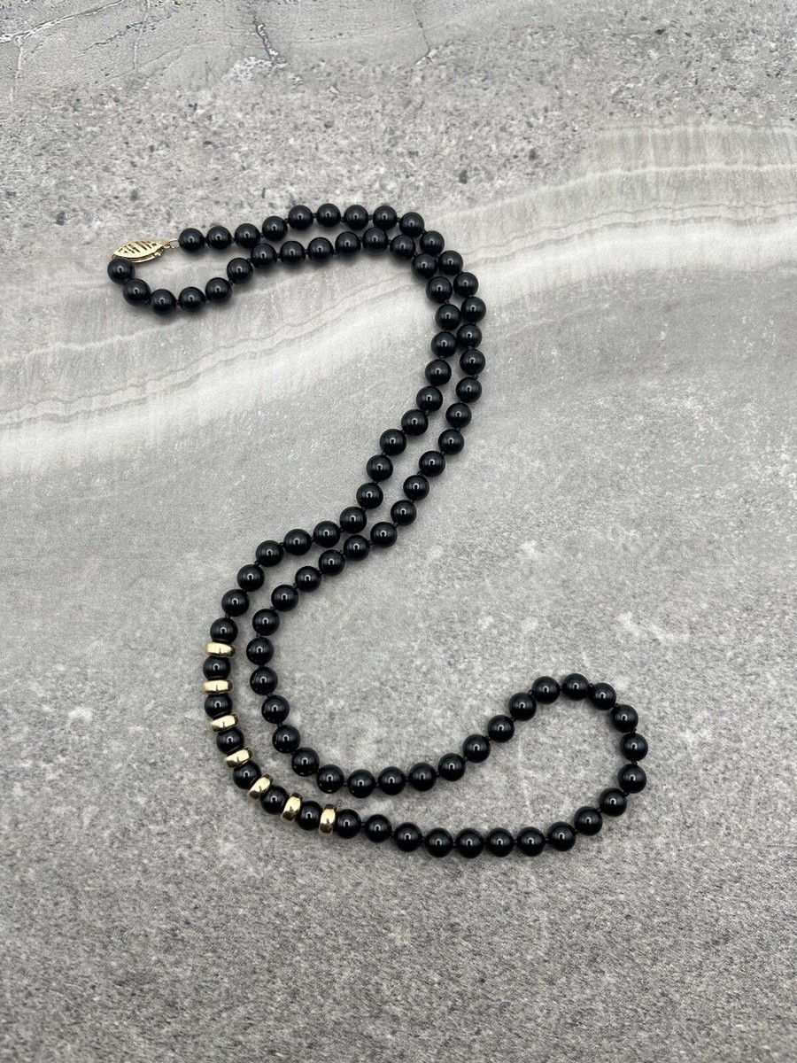 24” Black Onyx 6mm Bead Necklace 14k Solid Gold Clasp
