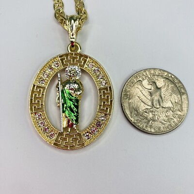14k Gold Plated Saint Jude Pendant with Figaro Chain 24 San Judas