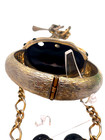 RARE SELRO Black Glass Enameled Oriental Man Happy Face Necklace, Cuff, Earrings — photo 7