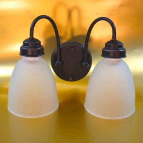 Lámpara de tocador de 2 lámparas CE bronce frotado con aceite marrón metálico NUEVA CAJA ABIERTA Foto 2 de 4