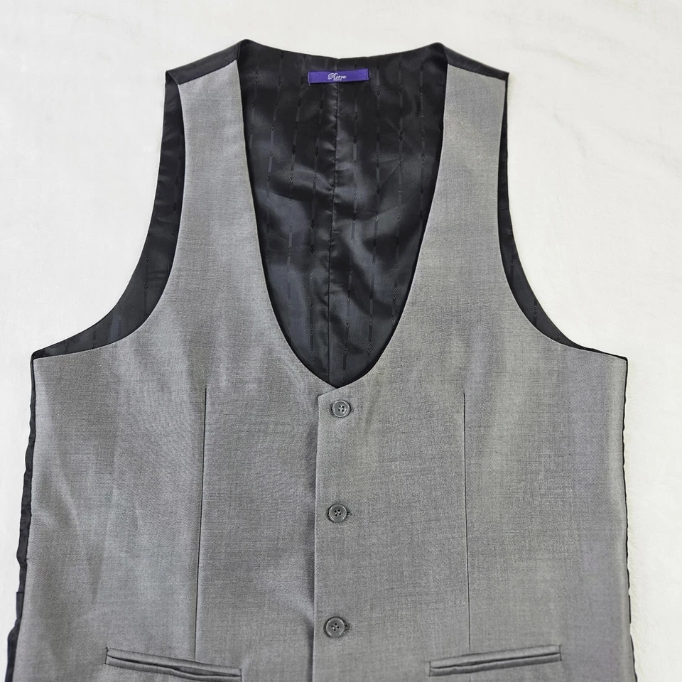 Retro Paris Formal Wear Men Vest Sz 42L/36 Silver Pockets Buttons 100%Polyester - Image 2 of 4