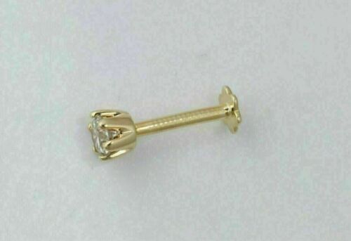 Round Cut Natural 0.03 Ct Diamond Stud Screw Nose Piercing Pin 14Kt Yellow Gold - Picture 2 of 13