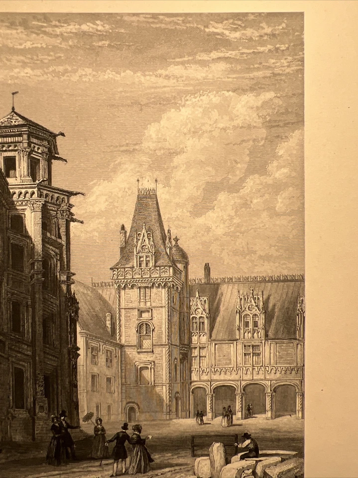 Blois Cour du Château France 1851 Antike Loire Stahlstich Illustration Schloss - Bild 4 von 4