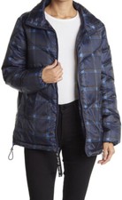 Kendall & Kylie Blue Plaid Puffer Jacket - Size S Nwt Msrp $180