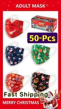 (50 Pcs）Christmas patterns Disposable Face Mask with 3 Ply Earloop Mouth Cover 