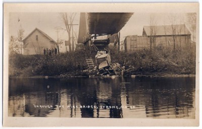 Wire Bridge Partially Collapsed Strong Maine ME Vintage Real Photo Postcard