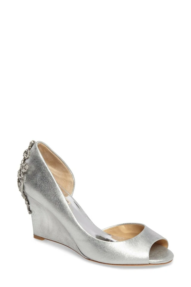 Badgley Mischka Meagan Crystal Embellished Peep Toe Wedge, Slip-on, Sz 6W, $245 - Image 2 of 2