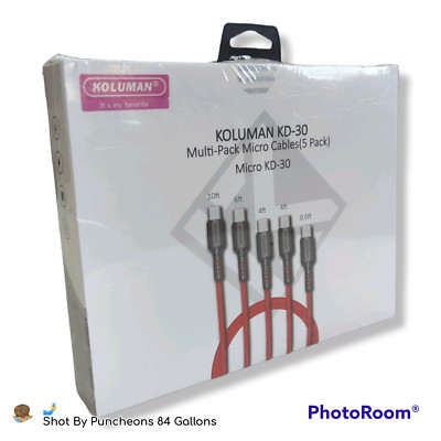 KOLUMAN KD-30 Multi-Pak Micro USB Quick Charging Cables (5-Pack Black)