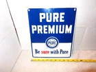 VINTAGE 10 x 12 in PURE OIL COMPANY PREMIUM GASOLINE ADV. SIGN METAL # S 250