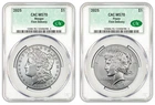 2025 (MS70) Morgan & Peace Silver Dollar (2 Coin Set) CAC First Delivery FD CACG
