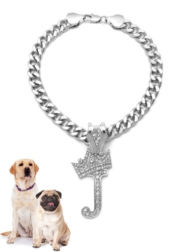 Icemond Rhinestone Initial Pendant 18" Cuban Chain Fashion Necklace For Dogs - Picture 24 of 44