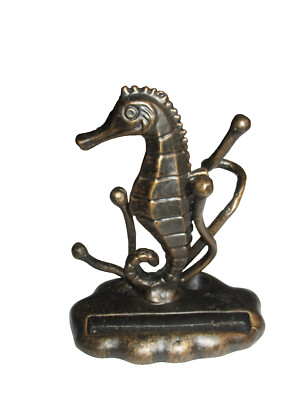 Business Card & Pen Holder Sea Horse Ocean SPI San Pacific Int'l Brass Finish