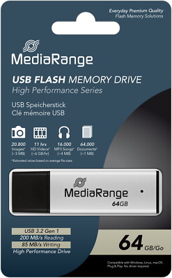 Mediarange USB Stick 64GB Speicherstick High Performance silber USB 3.2 Gen 1