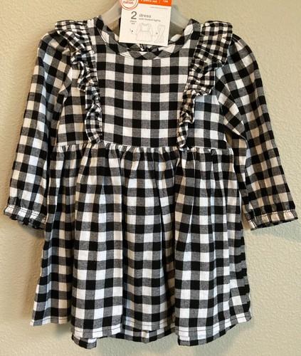 NWT Wonder Nation Girl's Size 12M Black White Gingham Dress Ruffles Tights Plaid - 第 2/8 張圖片