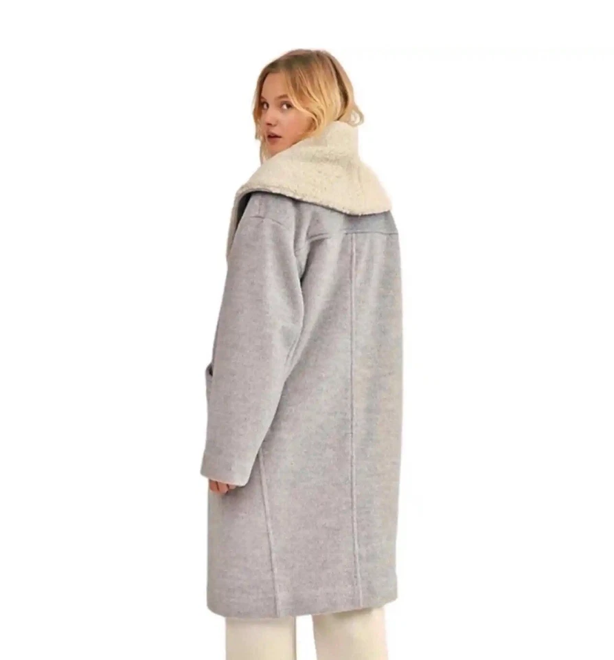 NUEVO CON ETIQUETAS $298 Free People We The Free COCO COZY Pequeño Gris Lana Sherpa Largo De Gran Tamaño Foto 3 de 3