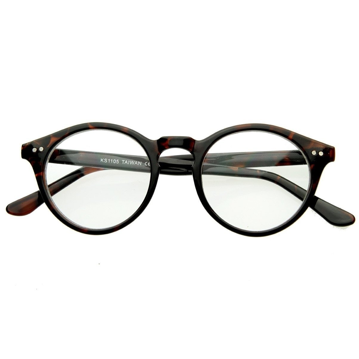 Vintage Inspired Round Clear Lens Sunglasses Horn Rimmed Acetate Frame 45Mm