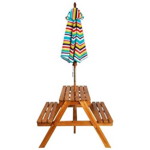 Kids Wooden Picnic Table And Bench Set With Removable Umbrella Outdoor Garden - Picture 3 of 8