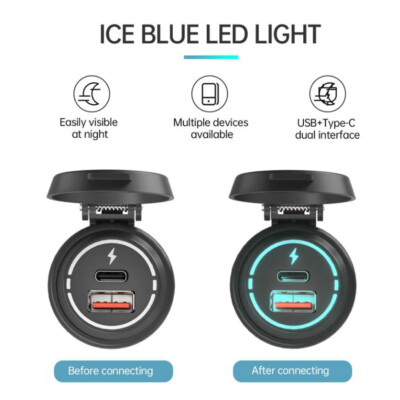 Dual USB Type-C Port Car Charger Cigarette Lighter Socket Charging Power  Outlet