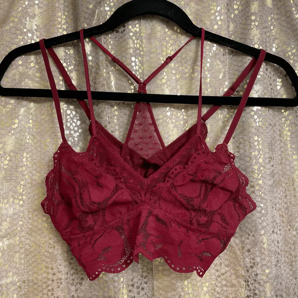 Aerie Maroon Burgundy Red Stars Lace Strappy Bralette Top XS