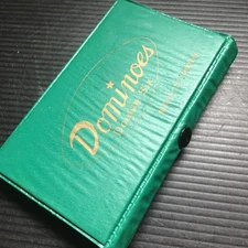 Vintage 1980s Dominoes Double Six Set in Green Faux-Leather Case 4.75"L x3"W