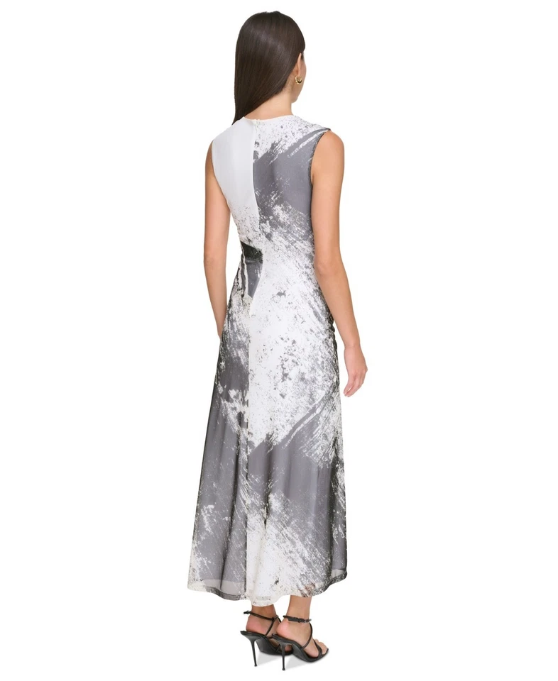 Dkny Women's Sleeveless Cowlneck Side-Ruched Dress - Black/Cream, sz 8 - Image 4 of 4