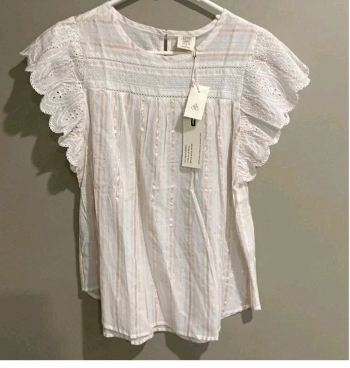 Blusa Top Matilda Jane Good Hart Sinsonte Blanco y Oro Rosa Encaje Talla M Foto 2 de 4