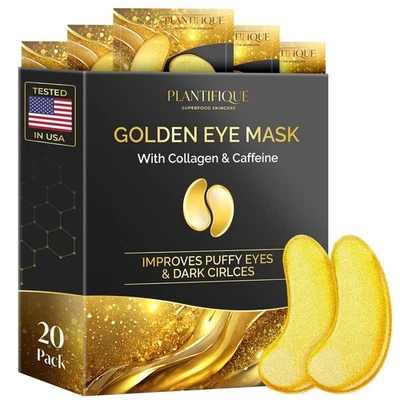 Plantifique Under Eye Gel Patches, 20 Pairs Gold Under Eye Patches for Dark